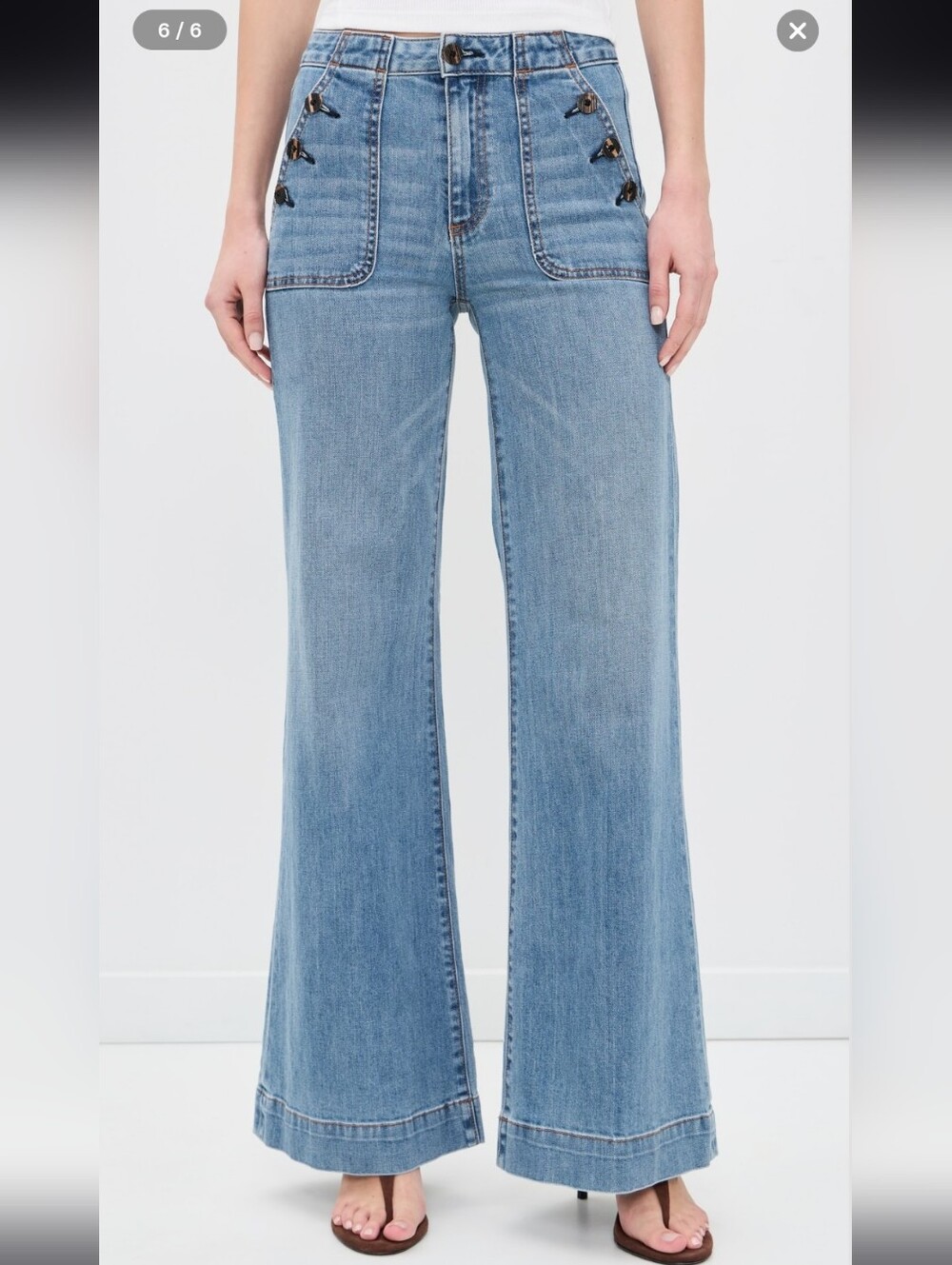 ASKK NY Brickhouse Wide Leg High Waist Button Accent Denim Trouser Jeans Sz 25